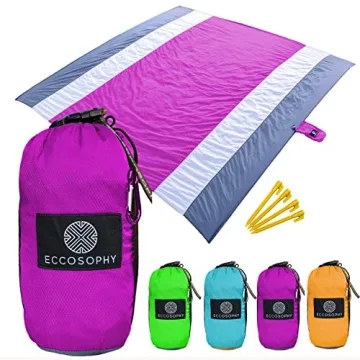 ECCOSOPHY Sandproof Beach Blanket - Oversized Sand Free Beach Mat 9'x10' - Lightweight Outdoor Picni...