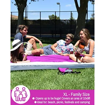 ECCOSOPHY Sandproof Beach Blanket - Oversized Sand Free Beach Mat 9'x10' - Lightweight Outdoor Picnic Blanket Anchored with 4 Corner Sand Pockets & Plastic Stakes - Heat Proof, Quick Drying & Compact