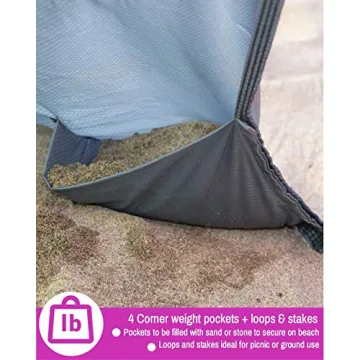ECCOSOPHY Sandproof Beach Blanket - Oversized Sand Free Beach Mat 9'x10' - Lightweight Outdoor Picnic Blanket Anchored with 4 Corner Sand Pockets & Plastic Stakes - Heat Proof, Quick Drying & Compact