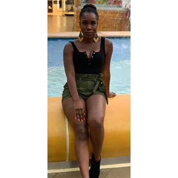 GOBLES Womens Summer Casual Shorts High Waist Ruffle Bow Tie Shorts Olive