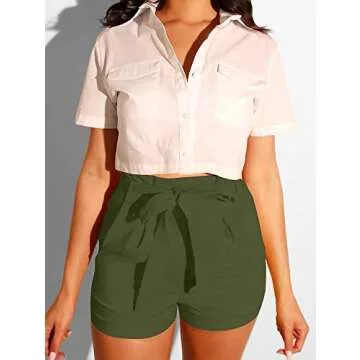 GOBLES Women's High Waist Ruffle Tie Summer Shorts