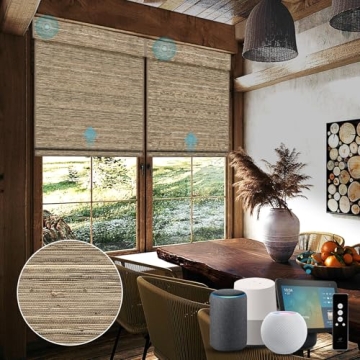 SmartWings Motorized Natural Woven Wood Shades for Windows Work with Matter Thread Homekit Z-Wave Al...