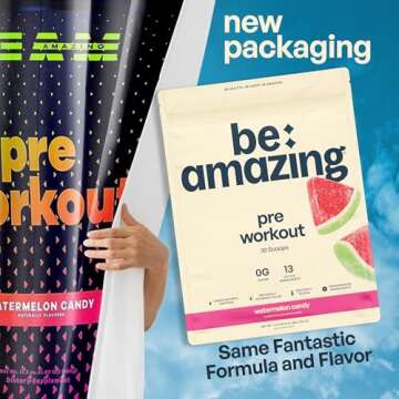 Be Amazing Pre-Workout Powder | Vegan Energy Booster Powdered Drink with All-Natural Caffeine, No Cr...