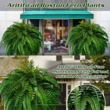 Generic Artificial Boston Ferns UV Resistant for Outdoors Large Fake Boston Ferns Lifelike Faux Greenenry Plants for Home Garden Porch Windowsill Entrance Farmhouse Decoraction 10"", 2 Pcs-26 Pieces