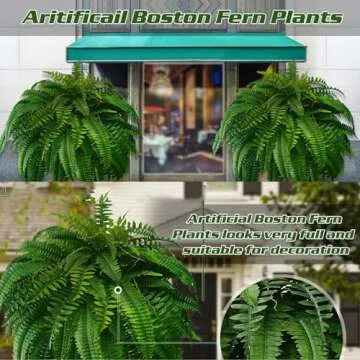 Generic Artificial Boston Ferns UV Resistant for Outdoors Large Fake Boston Ferns Lifelike Faux Greenenry Plants for Home Garden Porch Windowsill Entrance Farmhouse Decoraction 10"", 2 Pcs-26 Pieces