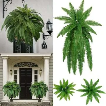 Generic Artificial Boston Ferns UV Resistant for Outdoors Large Fake Boston Ferns Lifelike Faux Greenenry Plants for Home Garden Porch Windowsill Entrance Farmhouse Decoraction 10"", 2 Pcs-26 Pieces