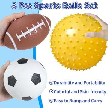 Ynanimery Balls for Toddlers 1-3, Toy Balls for Kids, Set of 8 Sport Toys with Pump/Beach Balls/Soccer/Basketball/Tennis/Football/Massage Balls/Rugby/Playground Ball for Indoor Outdoor Party Games