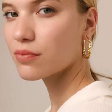 Senteria Gold Hoop Earrings for Women 14K Gold Plated Hoop Earrings Hypoallergenic Large Gold Hoop E...