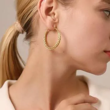 Senteria Gold Hoop Earrings for Women 14K Gold Plated Hoop Earrings Hypoallergenic Large Gold Hoop Earrings Big Gold Hoop Earrings Thick Twisted Gold Hoop Earrings