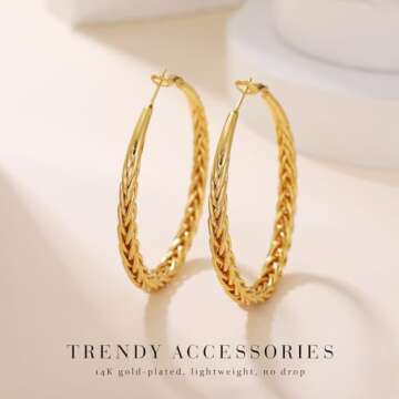 Senteria Gold Hoop Earrings for Women 14K Gold Plated Hoop Earrings Hypoallergenic Large Gold Hoop Earrings Big Gold Hoop Earrings Thick Twisted Gold Hoop Earrings