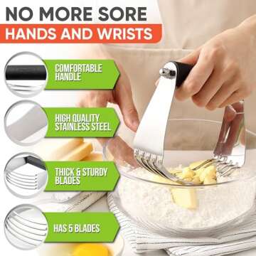 Spring Chef Dough Blender, Top Professional Pastry Cutter with Heavy Duty Stainless Steel Blades, Large Size, Black