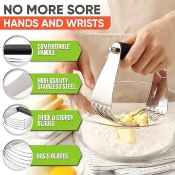 Spring Chef Dough Blender, Top Professional Pastry Cutter with Heavy Duty Stainless Steel Blades, Large Size, Black