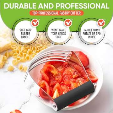 Spring Chef Dough Blender, Top Professional Pastry Cutter with Heavy Duty Stainless Steel Blades, Large Size, Black