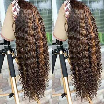 XSY Highlight Ombre 18 Inch Headband Wig - 150% Density Deep Wave Human Hair