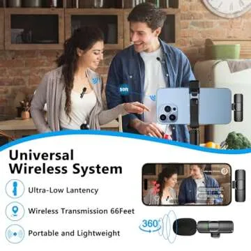 Caymuller Professional Wireless Lavalier Lapel Microphone for iPhone iPad, Mini Lapel Mics Plug-Play 2.4G Ultra-Low Delay Noise Reduction Chip for Video Recording Interview Podcast Vlog YouTube Tiktok