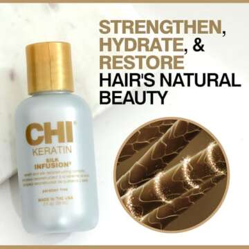 CHI Keratin Silk Infusion, Hydrating Hair Serum For Restoring Softness & Shine, Helps Dry, Damaged Hair, Sulfate-free, 2 Oz