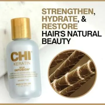 CHI Keratin Silk Infusion, Hydrating Hair Serum For Restoring Softness & Shine, Helps Dry, Damaged Hair, Sulfate-free, 2 Oz