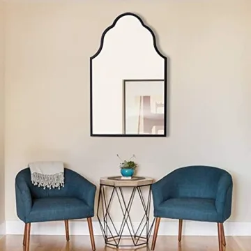 Chende Arched Wall Mirror in Black with Wood Frame