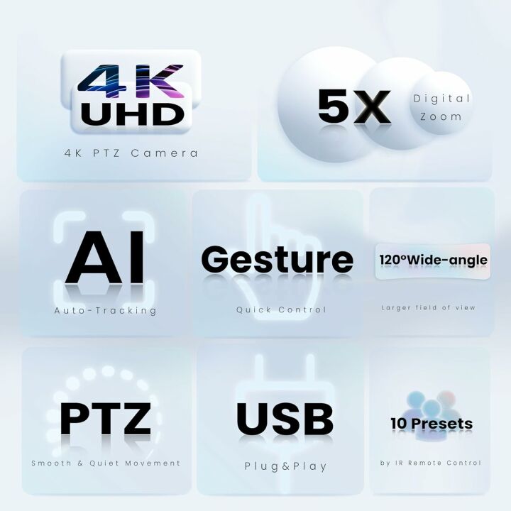 4K PTZ Camera with AI Auto-Tracking and USB 3.0
