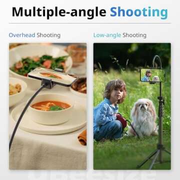 UBeesize 88’’ Flexible Phone Tripod with 14.95’’ Gooseneck, Remote and Phone Holder, Overhead Cell Phone Stand＆Selfie Stick for Video Recording, Compatible with iPhone Android Phone, Camera Black