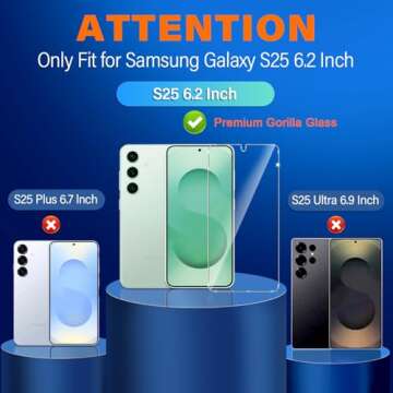 firtstnow 3 Pack Glass Screen Protector for Samsung Galaxy S25 [6.2 inch] + 3 Pack Camera Lens Prote...