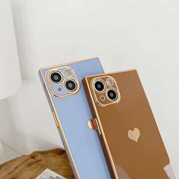 Tzomsze Square iPhone 13 Case,Cute Cases Full Camera Protection, Reinforced Corners TPU Cushion Shockproof Edge Bumper Cover iPhone 13 Phone Case [6.1 inches] -Brown