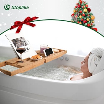 Utoplike Bamboo Bath Tray - Adjustable Luxury Organizer