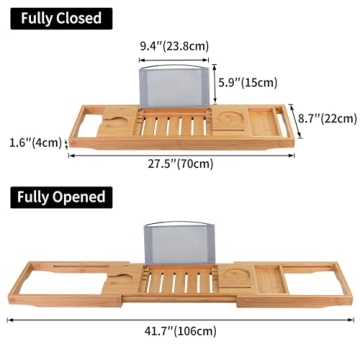 Utoplike Bamboo Bath Tray - Adjustable Luxury Organizer
