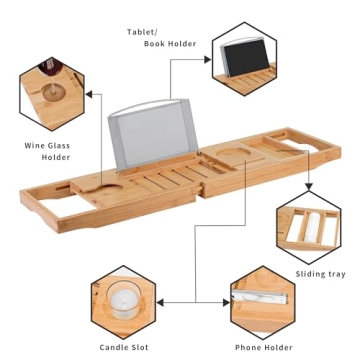 Utoplike Bamboo Bath Tray - Adjustable Luxury Organizer