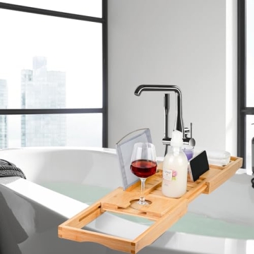 Utoplike Bamboo Bath Tray - Adjustable Luxury Organizer