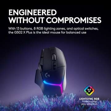 Logitech G502 X Plus Lightspeed Wireless Optical Mouse - LIGHTFORCE hybrid switches, LIGHTSYNC RGB, HERO 25K gaming sensor, compatible with PC - macOS/Windows - Black