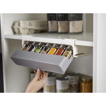 Joseph Joseph Spice Rack Organizer - Under-Shelf Kitchen Cabinet Storage Solution for Spices, Grey