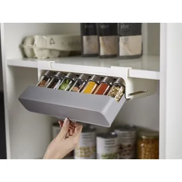 Joseph Joseph Spice Rack Organizer - Under-Shelf Kitchen Cabinet Storage Solution for Spices, Grey