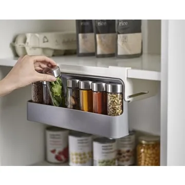 Joseph Joseph Spice Rack Organizer - Under-Shelf Kitchen Cabinet Storage Solution for Spices, Grey
