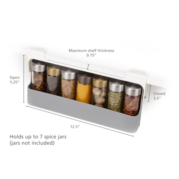 Joseph Joseph Spice Rack Organizer - Under-Shelf Kitchen Cabinet Storage Solution for Spices, Grey