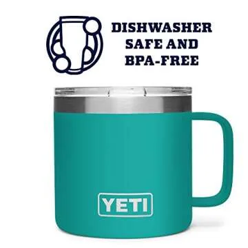 YETI Rambler 14 oz Mug, Vacuum Insulated, Stainless Steel with MagSlider Lid, Aquifer Blue