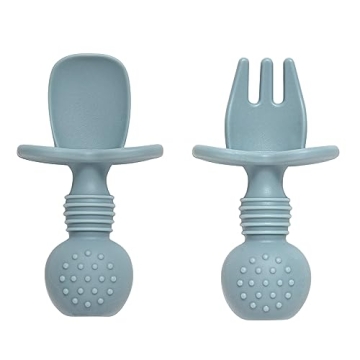 Eascrozn Silicone Baby Spoons Forks Set BPA Free Self Feeding