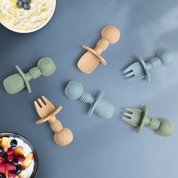 Eascrozn Silicone Baby Spoons Forks Set BPA Free Self Feeding