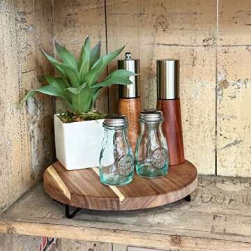 WILDMOS Decorative Round Wood Riser for Display,Pedestal Tray for Home or Kitchen and Bathroom Countertop Organizer,Farmhouse Kitchen Counter Decor Tray. (12-inch)