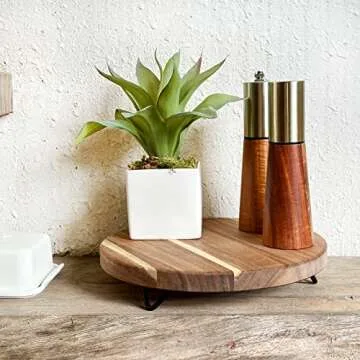 WILDMOS Decorative Round Wood Riser for Display,Pedestal Tray for Home or Kitchen and Bathroom Countertop Organizer,Farmhouse Kitchen Counter Decor Tray. (12-inch)