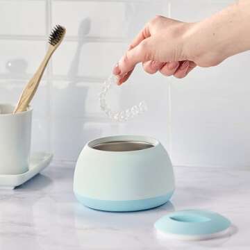 Zima Dental Pod | Sky Blue | Ultrasonic Retainer Cleaner Machine | Aligner, Nightguard, Mouth Guard, Denture Cleaner | Oral Dental Care FSA HSA Approved