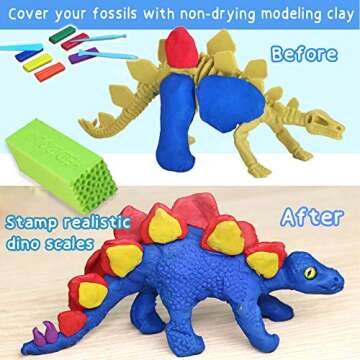 6 Modeling Clay Dinosaurs Crafts - with Silicon Scale Stamp and Non-Dry Modeling Clay - Kids Dinosau...