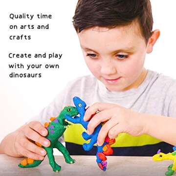 6 Modeling Clay Dinosaurs Crafts - with Silicon Scale Stamp and Non-Dry Modeling Clay - Kids Dinosaur Arts and Crafts for Boys and Girls Age 5-8