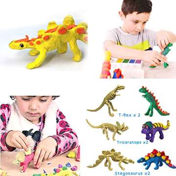 6 Modeling Clay Dinosaurs Crafts - with Silicon Scale Stamp and Non-Dry Modeling Clay - Kids Dinosaur Arts and Crafts for Boys and Girls Age 5-8