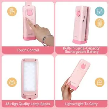 VAVOFO Desk Lamp Foldable Portable Cute Desk Lamp, Battery Powered Desk Lamp, Built-in 6000mAh Rechargeable, 3 Color Warm Pink Desk Lamp, USB C Rechargeable Desk Lamp, Cordless Desk Lamp, Battery Lamp