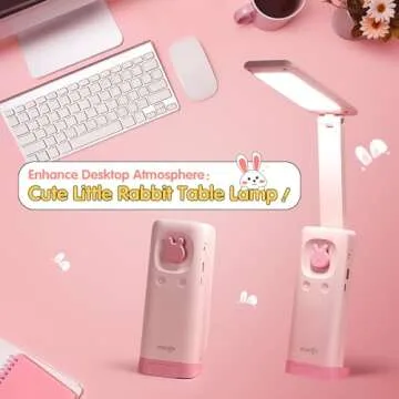 VAVOFO Desk Lamp Foldable Portable Cute Desk Lamp, Battery Powered Desk Lamp, Built-in 6000mAh Rechargeable, 3 Color Warm Pink Desk Lamp, USB C Rechargeable Desk Lamp, Cordless Desk Lamp, Battery Lamp