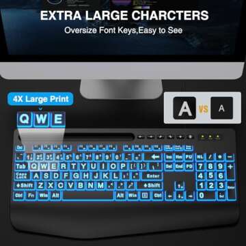 SABLUTE Large Print Backlit Computer Keyboards with Wrist Rest and Phone Holder