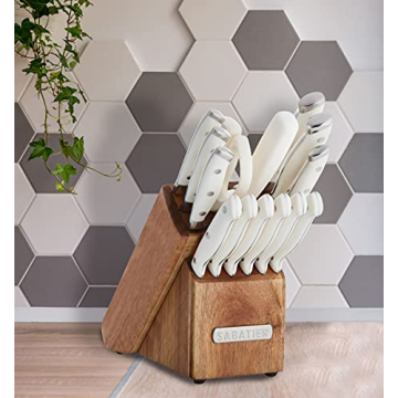 Sabatier 15-Piece Knife Block Set | High-Carbon Knives | Acacia Wood Block