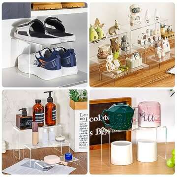 Fixwal 10pcs 2 Set Acrylic Risers for Display Clear Perfume Organizer Stands Acrylic Display Risers for Show Funko Pop Figures, Cupcake, Jewelry, Toys, Perfume and More (Large Size)