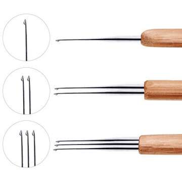 Zonon 3 Pieces 0.75 mm Dreadlock Crochet Hook Bamboo Needle Weaving Crochet, Include 1 Hook, 2 Hooks, 3 Hooks for Dreadlock Supplies